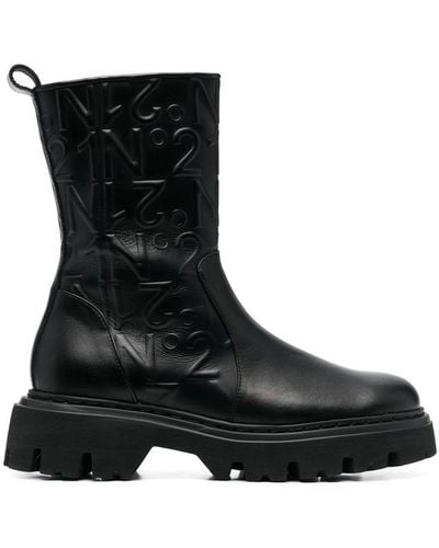 N°21 Logo-embossed Combat Ankle Boots - Black