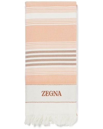 Zegna Toalla de playa con logo bordado - Blanco