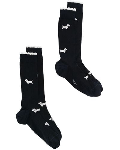Thom Browne Hector-motif Scalloped-edge Socks - Black