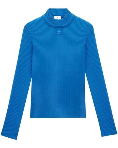 Courreges Ribbed-knit Mock-neck Jumper - Blue