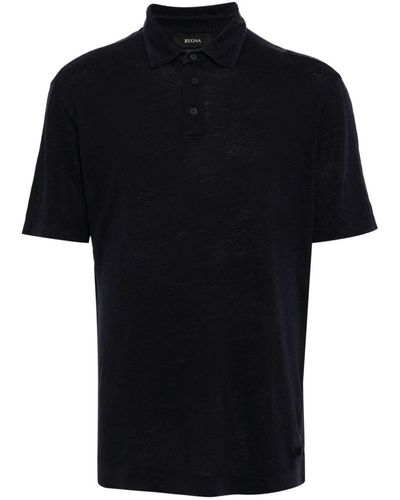 Zegna Short-sleeve Linen Polo Shirt - Black