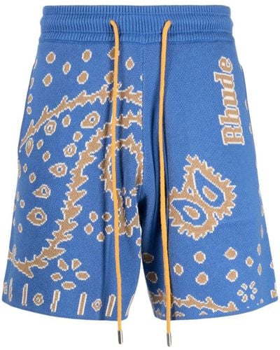 Rhude Pantalones cortos de deporte con logo en intarsia - Azul