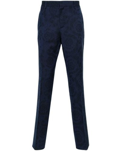 Versace Barocco Wool Tailored Trousers - Blue