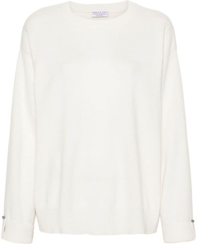 Brunello Cucinelli Monili-chain Cashmere Sweater - White