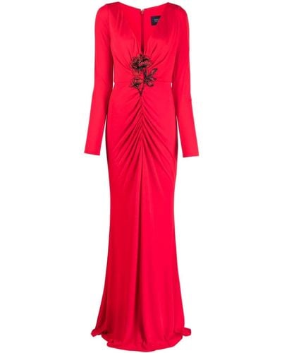 Marchesa Abendkleid mit Applikationen - Rot