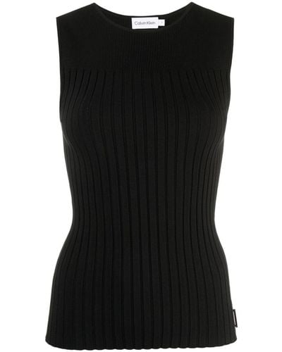 Calvin Klein Ribbed-knit Sleeveless Top - Black
