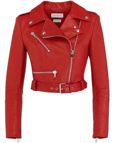 Alexander McQueen Cropped Biker Jacket - Red