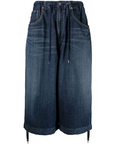 Fumito Ganryu Knielange Jeans-Shorts - Blau