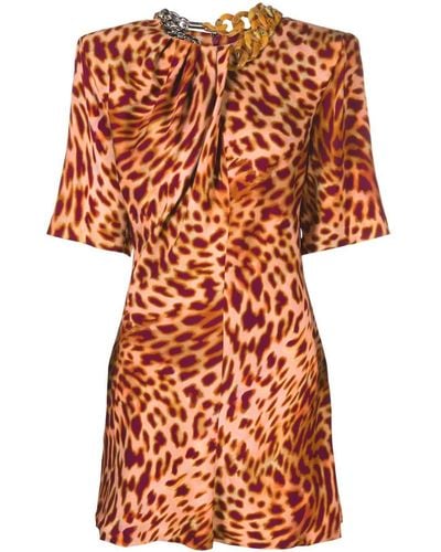 Stella McCartney Vestido corto con motivo de leopardo - Naranja