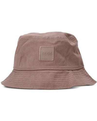 BOSS Logo-appliqué Cotton Bucket Hat - Brown