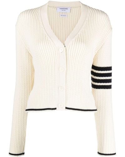 Thom Browne Stripe-detailing Cable-knit Cardigan - Natural