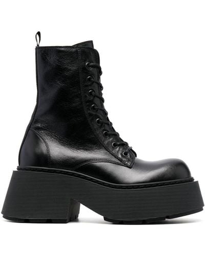 Vic Matié Lace-up Leather Platform Boots - Black