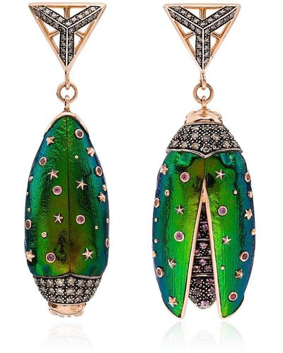 Bibi Van Der Velden 18kt Rose Gold Scarab Drop Earrings - Green