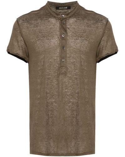Roberto Cavalli Semi-sheer Cotton Polo Shirt - Brown
