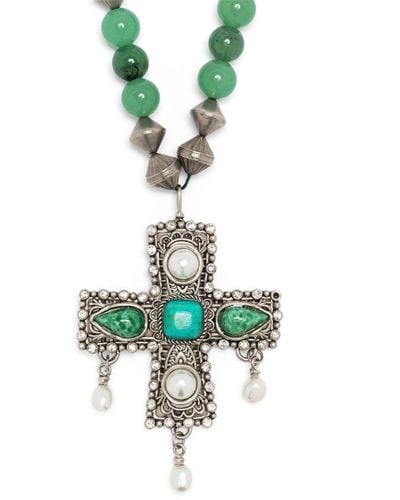 Roberto Cavalli Multi-stone Cross Pendant Necklace - Green