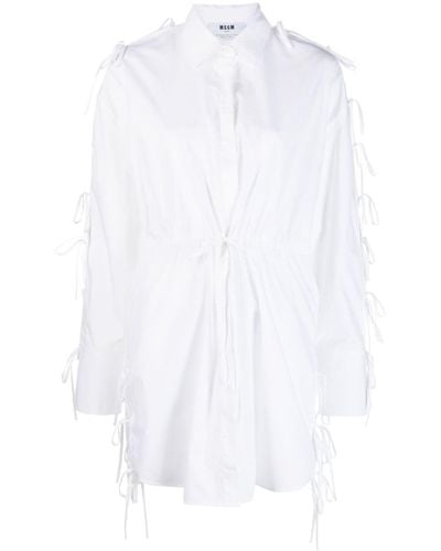 MSGM リボンディテール シャツドレス - ホワイト