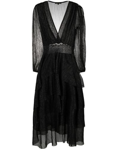 Maje Lamé Pleated Dress - Black