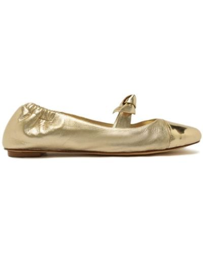 Alexandre Birman Clarita Metallic Leather Ballet Court Shoes - Natural