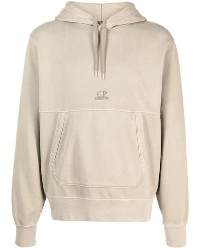 C.P. Company Logo-embroidered Fleece Hoodie - Natural