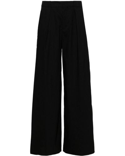 Closed Pleated Wide-leg Trousers - Black