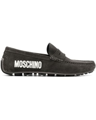 Moschino Logo-appliqué Suede Loafers - Black