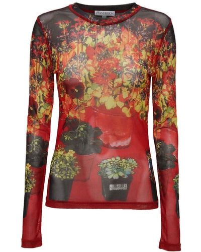 JW Anderson Floral-print Long-sleeve T-shirt - Red