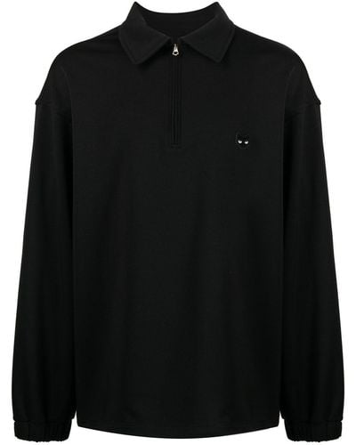ZZERO BY SONGZIO Logo-patch Zip-front Polo Shirt - Black
