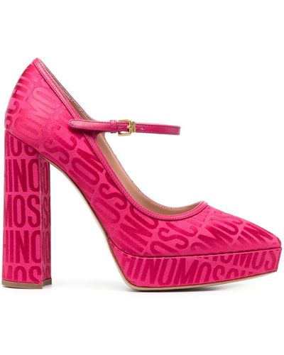 Moschino 120mm Logo-jacquard Leather Court Shoes - Pink