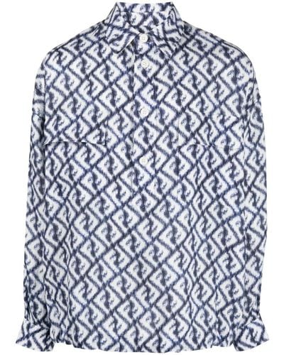 Fendi ロゴ リネンシャツ - ブルー