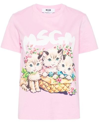 MSGM Logo-print Cotton T-shirt - ピンク