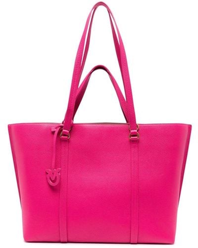 Pinko Love Birds Leather Tote Bag - Pink