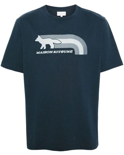 Maison Kitsuné Fox-motif Cotton T-shirt - Blue