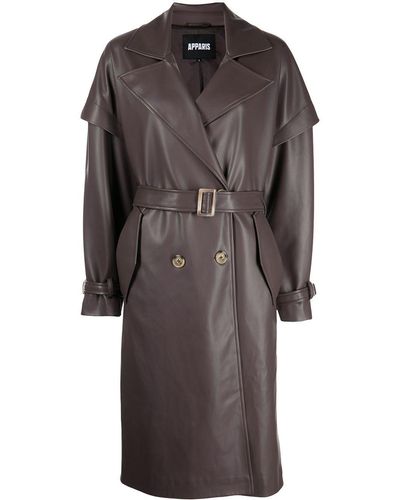 Apparis Double-breasted Trench Coat - Grey