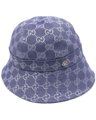Gucci Logo-plaque Cotton-blend Bucket Hat - Blue