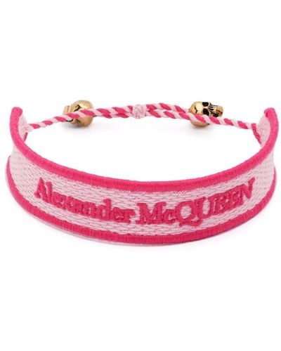 Alexander McQueen Skull-embellished Logo Bracelet - Pink