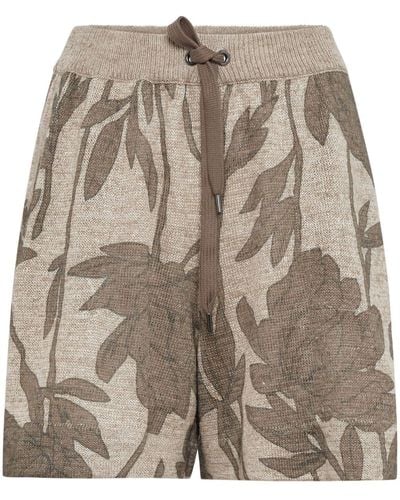 Brunello Cucinelli Floral-print Knitted Bermuda Shorts - Natural