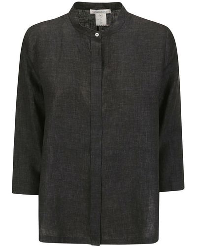 Stefano Mortari Band-collar Linen Shirt - Black
