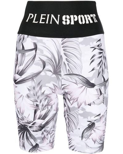 Philipp Plein Pantalones cortos con logo en la cinturilla y estampado floral - Negro