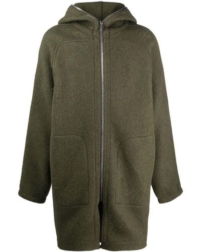 Rick Owens Manteau zippé en laine à capuche - Vert