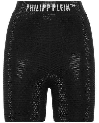 Philipp Plein Logo-waistband Lurex Cycling Shorts - Black