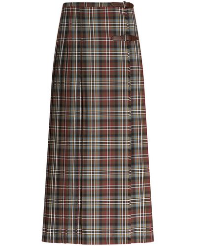Etro Check-print Long Kilt Skirt - Grey