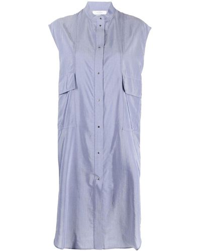 Roseanna Pinstriped Sleeveless Shirt Dress - Blue