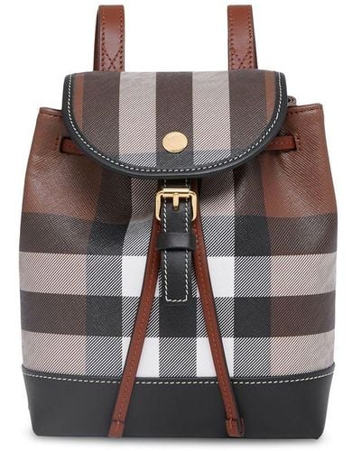Burberry Check-pattern Leather Backpack - Brown
