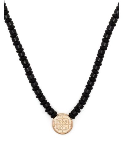 Luis Morais 14kt Yellow Gold Money Seal Onyx Beaded Necklace - Black