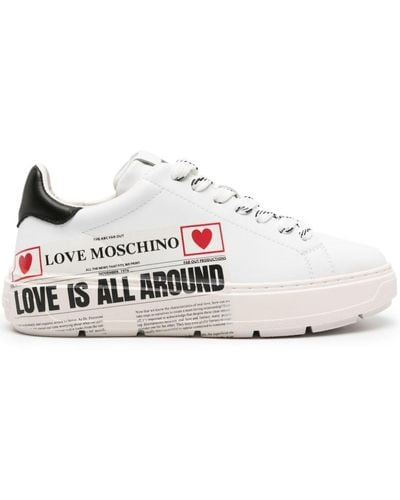 Love Moschino Newspaper-print Leather Trainers - White