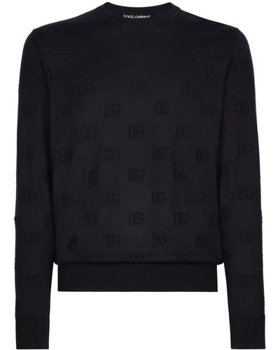 Dolce & Gabbana Pullover aus Seide mit Intarsien-Logo - Schwarz