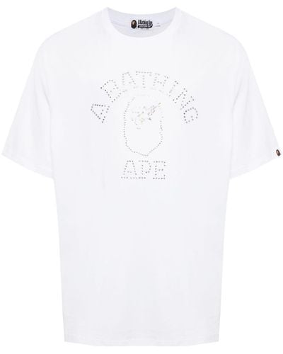A Bathing Ape College T-Shirt mit Strass - Weiß