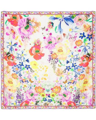 Camilla Seidenschal mit Blumen-Print - Pink