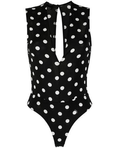 Pinko Sleeveless Bold Polka Dot-print Bodysuit - Black