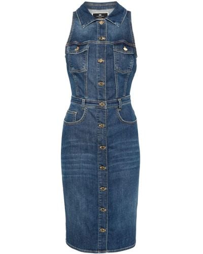 Elisabetta Franchi Denim Midi-jurk - Blauw